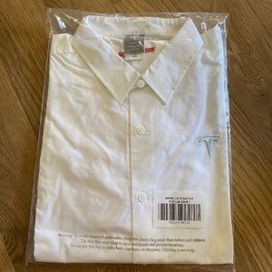 Tesla Logo Poplin Button Down Shirt Long Sleeve Mens XL White